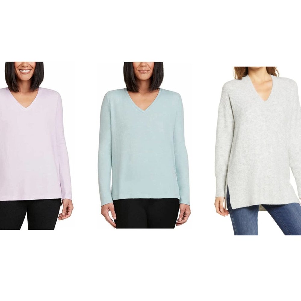 NWT Matty M Ladies Cozy V-Neck Top Colors Lilac, Mint, Pearl Gray, Size L XL $60